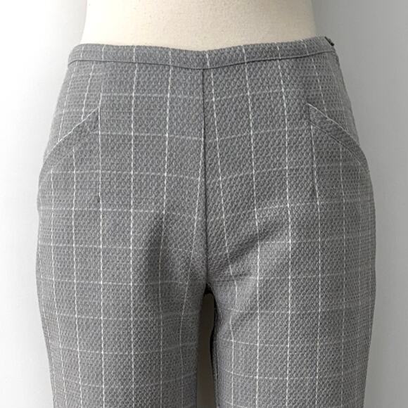 Anthropologie Window Pane Straight Leg Cropped Pants Gray White US 00P - Picture 3 of 9